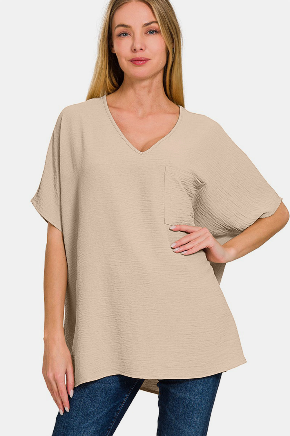 Zenana Full Size Texture V-Neck Short Sleeve Top Trandify deal