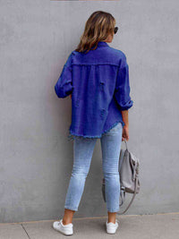 Distressed Drop Shoulder Denim Jacket - Trandify Deal