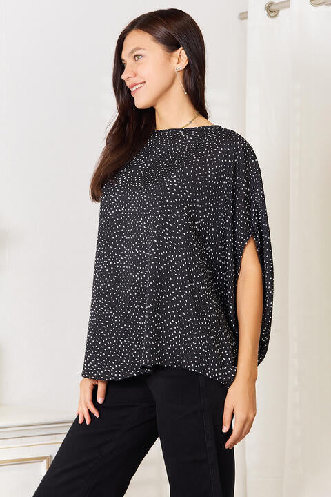 Double Take Printed Dolman Sleeve Round Neck Blouse Trandify deal