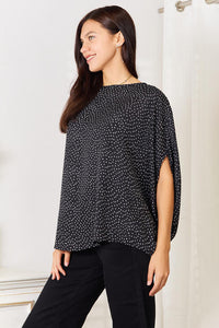 Double Take Printed Dolman Sleeve Round Neck Blouse Trandify deal