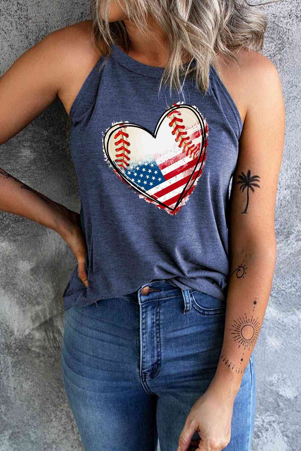 US Flag Heart Graphic Tank - Trandify Deal