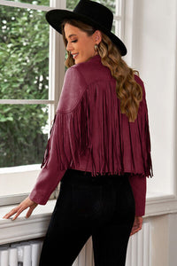 Fringe Trim Lapel Collar Cropped Blazer - Trandify Deal