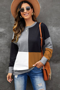 Color Block Round Neck Sweatshirt Trandify deal