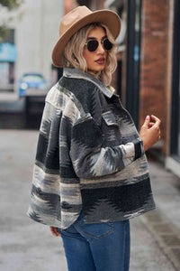 Printed Collared Neck Jacket Trandify deal