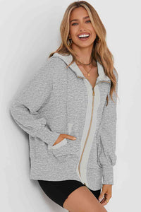 Zip Up Long Sleeve Drawstring Hoodie Trandify deal