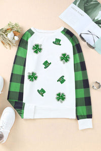 Lucky Clover Sequin Round Neck Sweatshirt Trandify deal