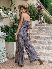 Tied Printed Tube Wide Leg Jumpsuit Trandify deal