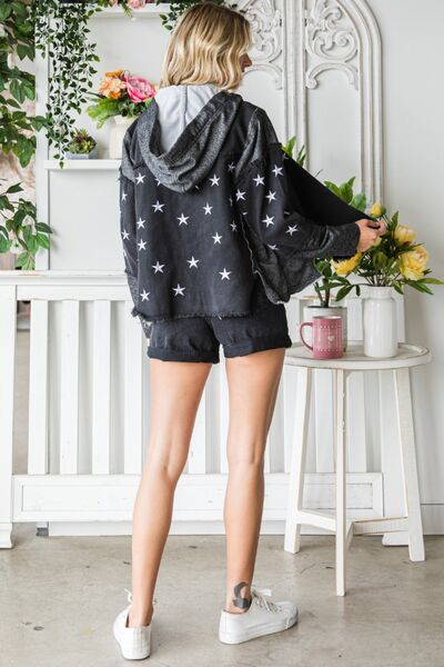 Veveret Star Embroidered Hooded Denim Jacket Trandify deal