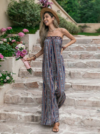 Tied Printed Tube Wide Leg Jumpsuit Trandify deal
