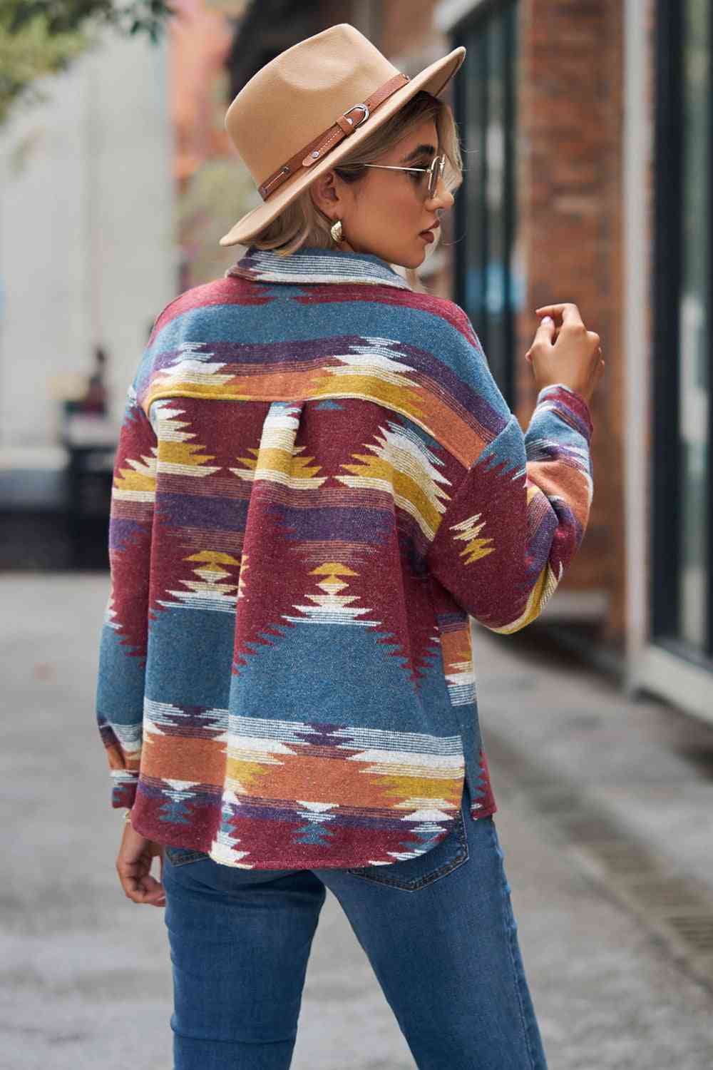 Printed Collared Neck Jacket Trandify deal