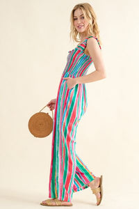 Full Size Striped Smocked Sleeveless Jumpsuit Trandify deal