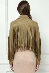 Veveret Suede Fringe Long Sleeve Moto Jacket Trandify deal