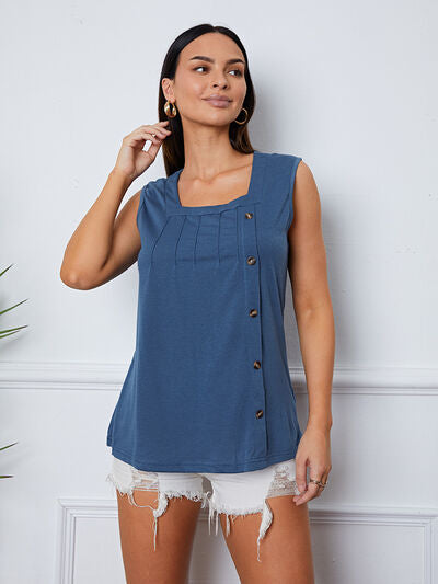 Square Neck Decorative Button Tank Trandify deal