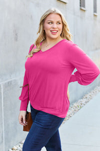Basic Bae Full Size V-Neck Lantern Sleeve Blouse Trandify deal