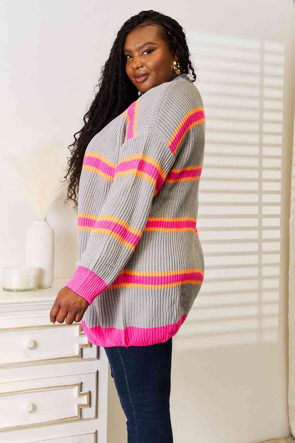 Woven Right Ribbed Long Sleeve Cardigan Trandify deal