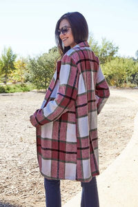 Double Take Full Size Plaid Button Up Lapel Collar Coat Trandify deal