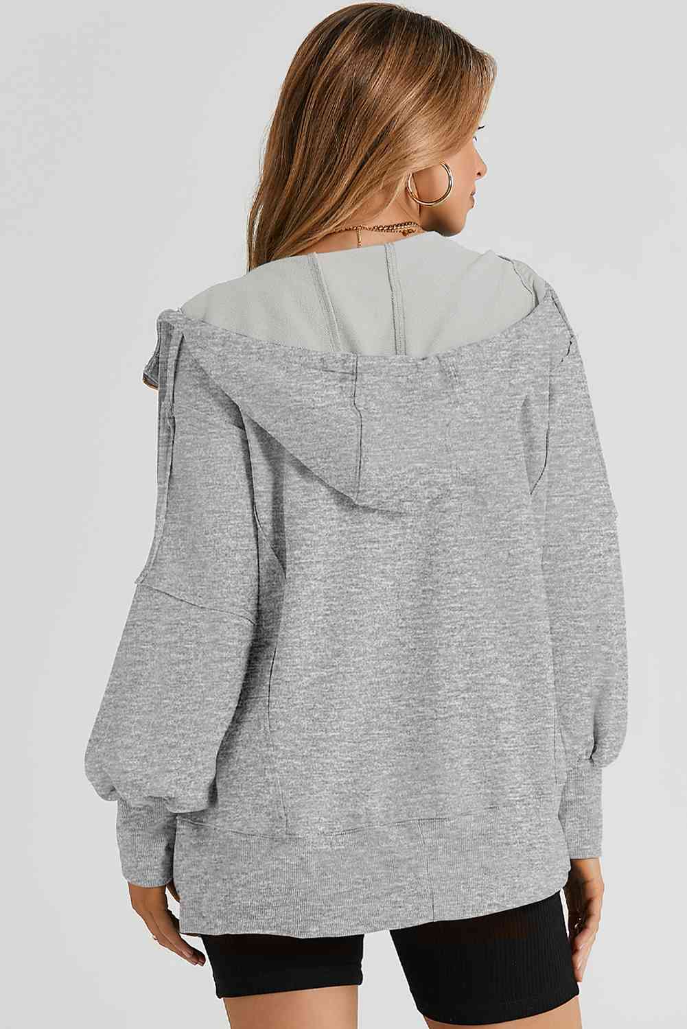 Zip Up Long Sleeve Drawstring Hoodie Trandify deal