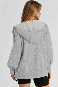 Zip Up Long Sleeve Drawstring Hoodie Trandify deal
