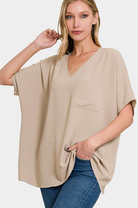 Zenana Full Size Texture V-Neck Short Sleeve Top Trandify deal