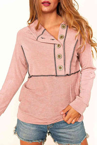 Buttoned Long Sleeve Hoodie Trandify deal