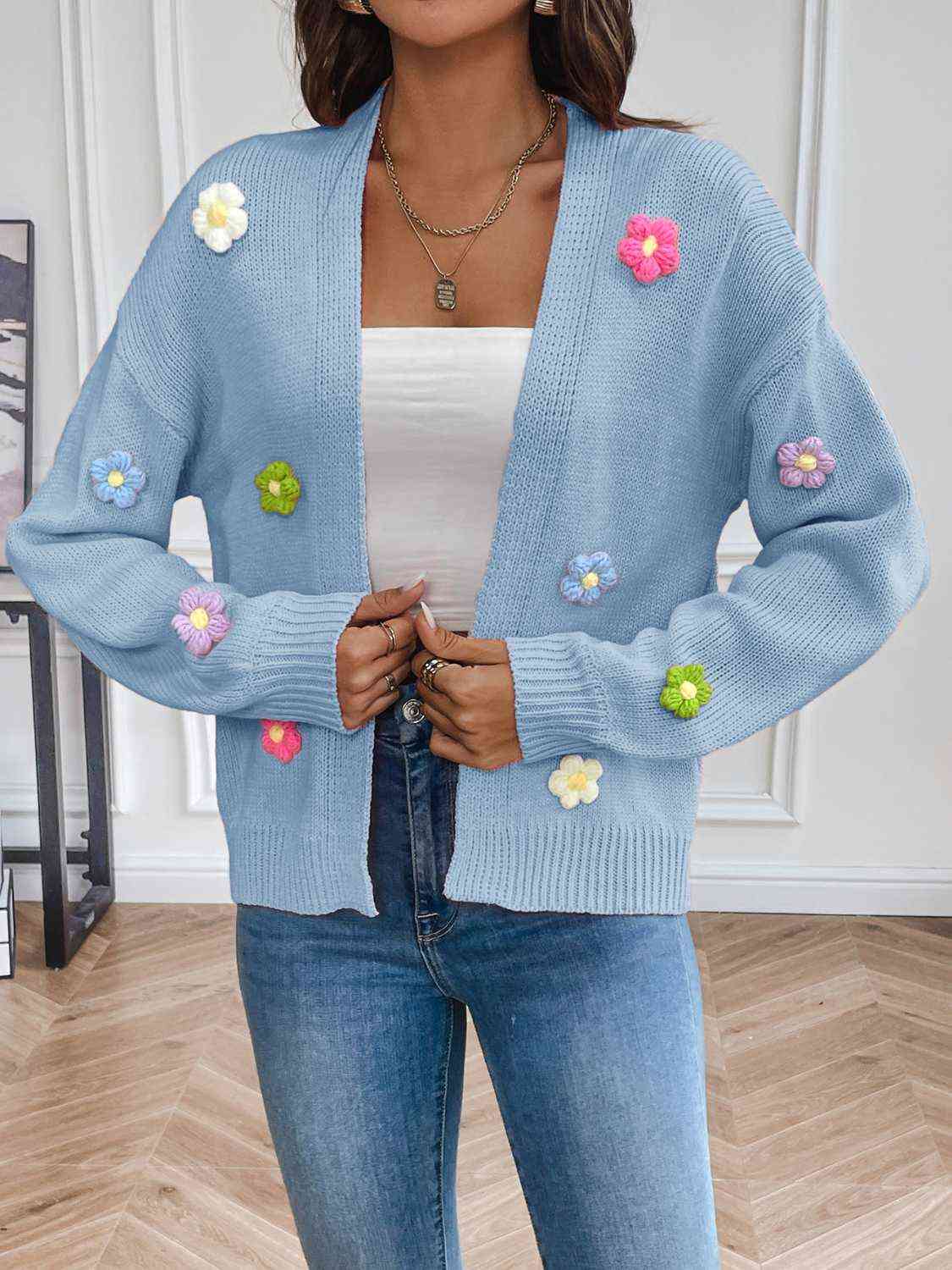 Floral Long Sleeve Open Front Cardigan Trandify deal
