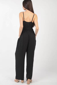 VERY J Pintuck Detail Woven Sleeveless Jumpsuit Trandify deal