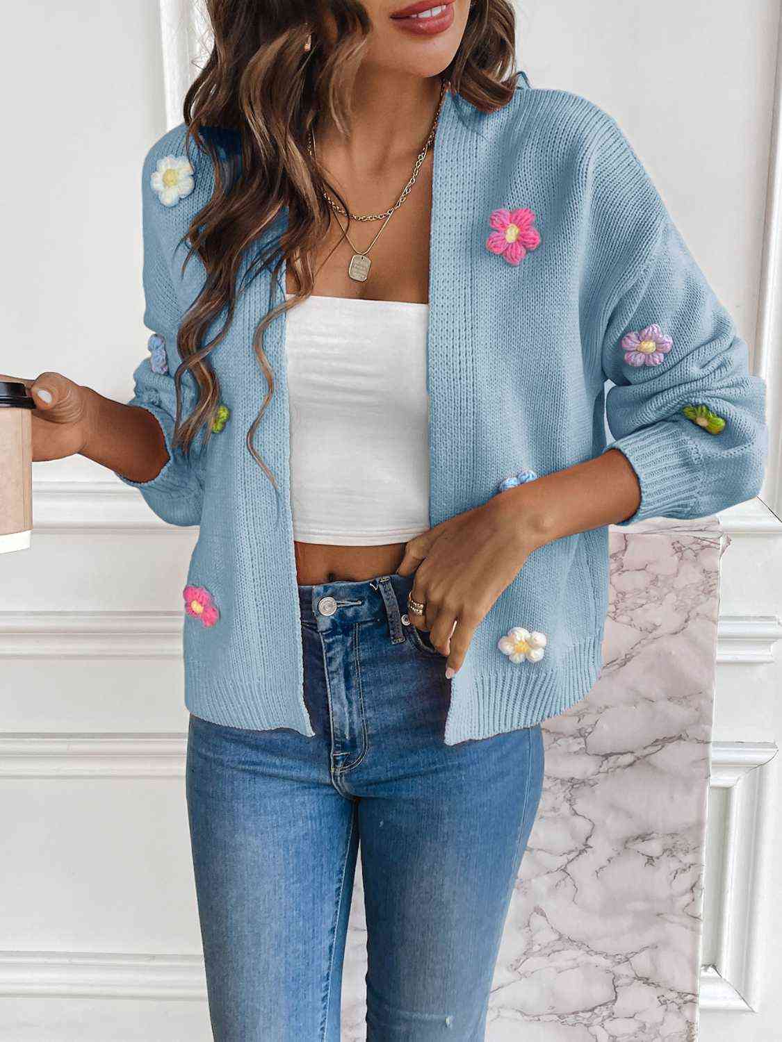 Floral Long Sleeve Open Front Cardigan Trandify deal