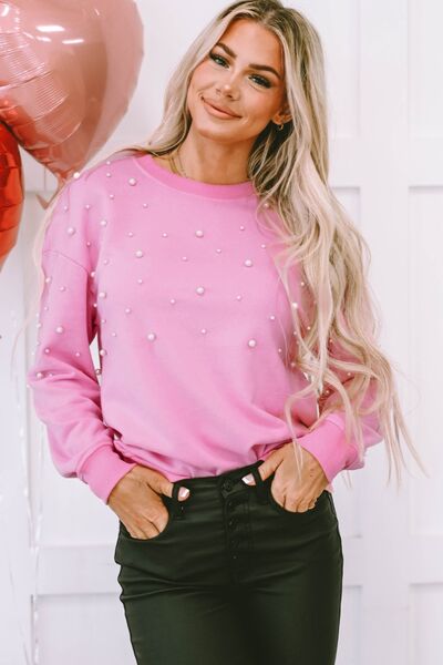 Pearl Round Neck Dropped Shoulder Sweatshirt Trandify deal
