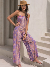 Tied Printed Tube Wide Leg Jumpsuit Trandify deal