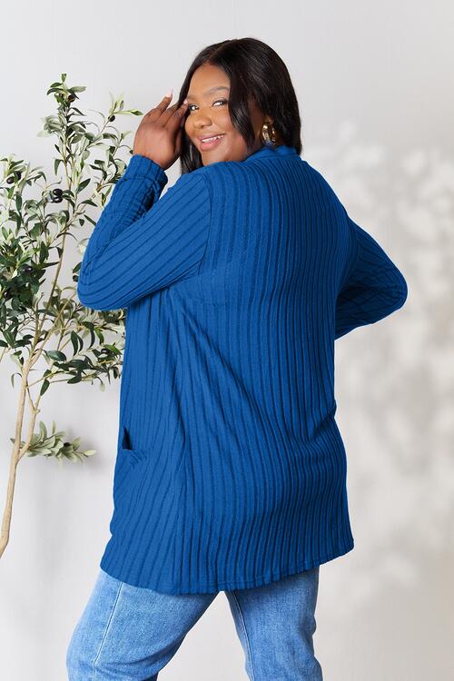 Basic Bae Full Size Ribbed Open Front Cardigan with Pockets Trandify deal