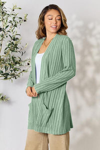 Basic Bae Full Size Ribbed Open Front Cardigan with Pockets Trandify deal