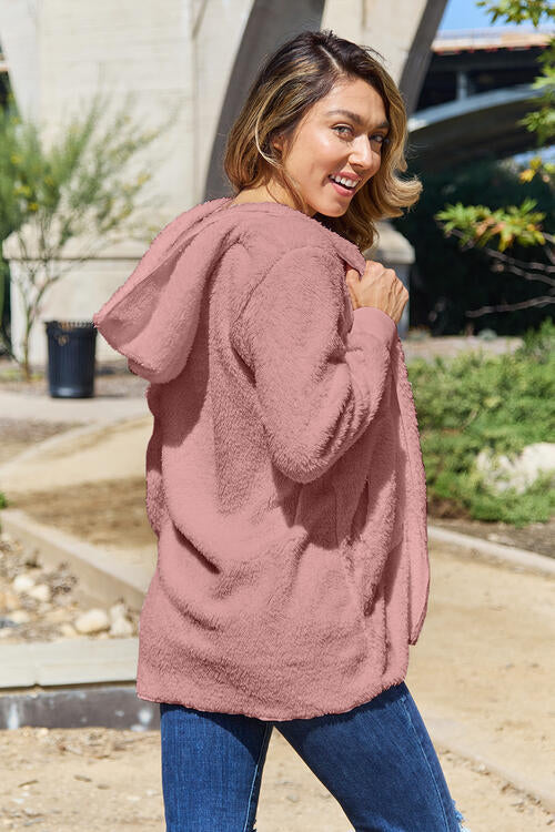 Full Size Teddy Hooded Jacket with Pockets Trandify deal