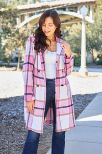Double Take Full Size Plaid Button Up Lapel Collar Coat Trandify deal