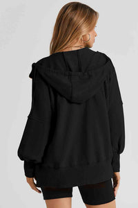 Zip Up Long Sleeve Drawstring Hoodie Trandify deal