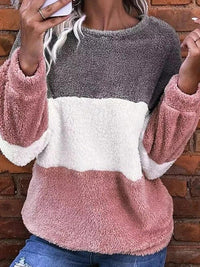 Color Block Round Neck Long Sleeve Sweatshirt Trandify deal