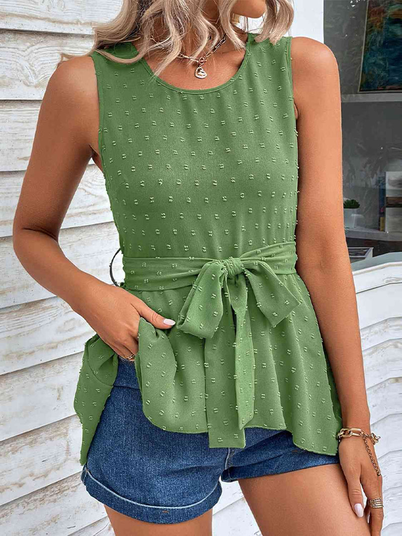 Swiss Dot Tie Waist Tank Top Trandify deal
