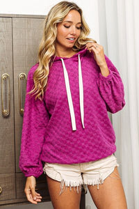 BiBi Brushed Checker Drawstring Long Sleeve Hoodie Trandify deal