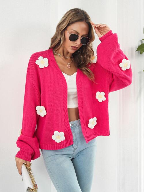 Floral Open Front Long Sleeve Cardigan Trandify deal