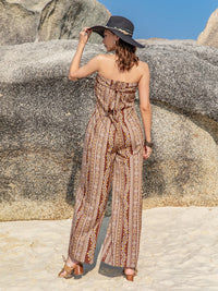 Tied Printed Tube Wide Leg Jumpsuit Trandify deal