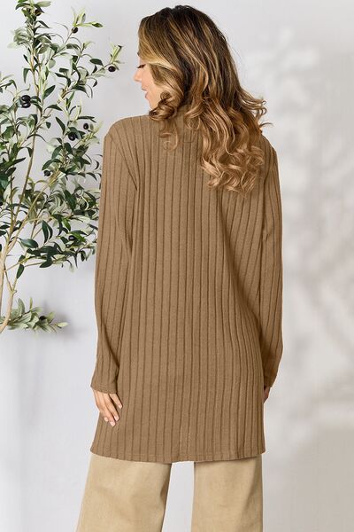 Basic Bae Full Size Ribbed Open Front Cardigan with Pockets Trandify deal