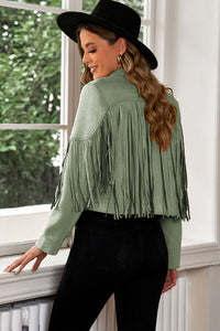 Fringe Trim Lapel Collar Cropped Blazer - Trandify Deal