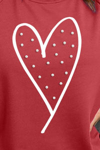 Heart Pearl Detail Round Neck Sweatshirt Trandify deal