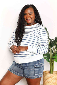 Double Take Striped Long Sleeve Round Neck Top Trandify deal