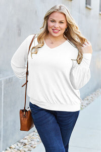 Basic Bae Full Size V-Neck Lantern Sleeve Blouse Trandify deal