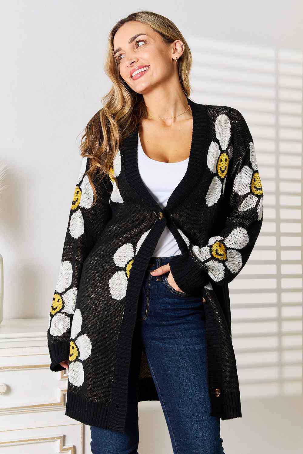 Double Take Floral Button Down Longline Cardigan Trandify deal