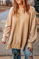 Dropped Shoulder Round Neck Long Sleeve Blouse Trandify deal