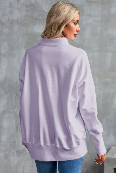 Half Zip Pocketed Dropped Shoulder Sweatshirt Trandify deal