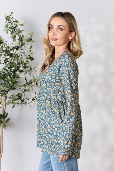Heimish Full Size Floral Half Button Long Sleeve Blouse Trandify deal