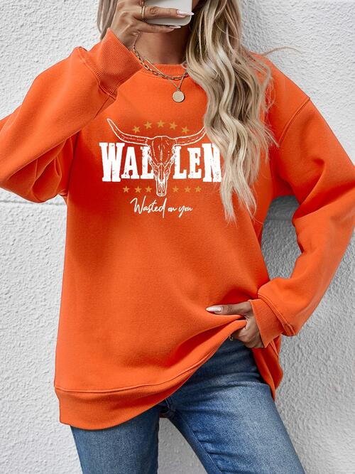 Graphic Round Neck Dropped Shoulder Sweatshirt Trandify deal