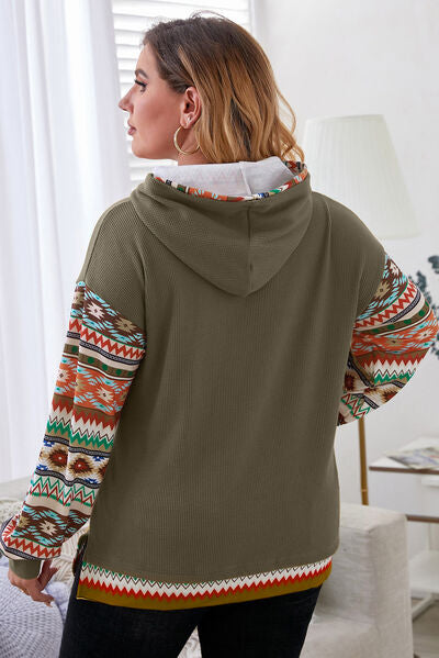 Plus Size Waffle-Knit Geometric Dropped Shoulder Hoodie Trandify deal